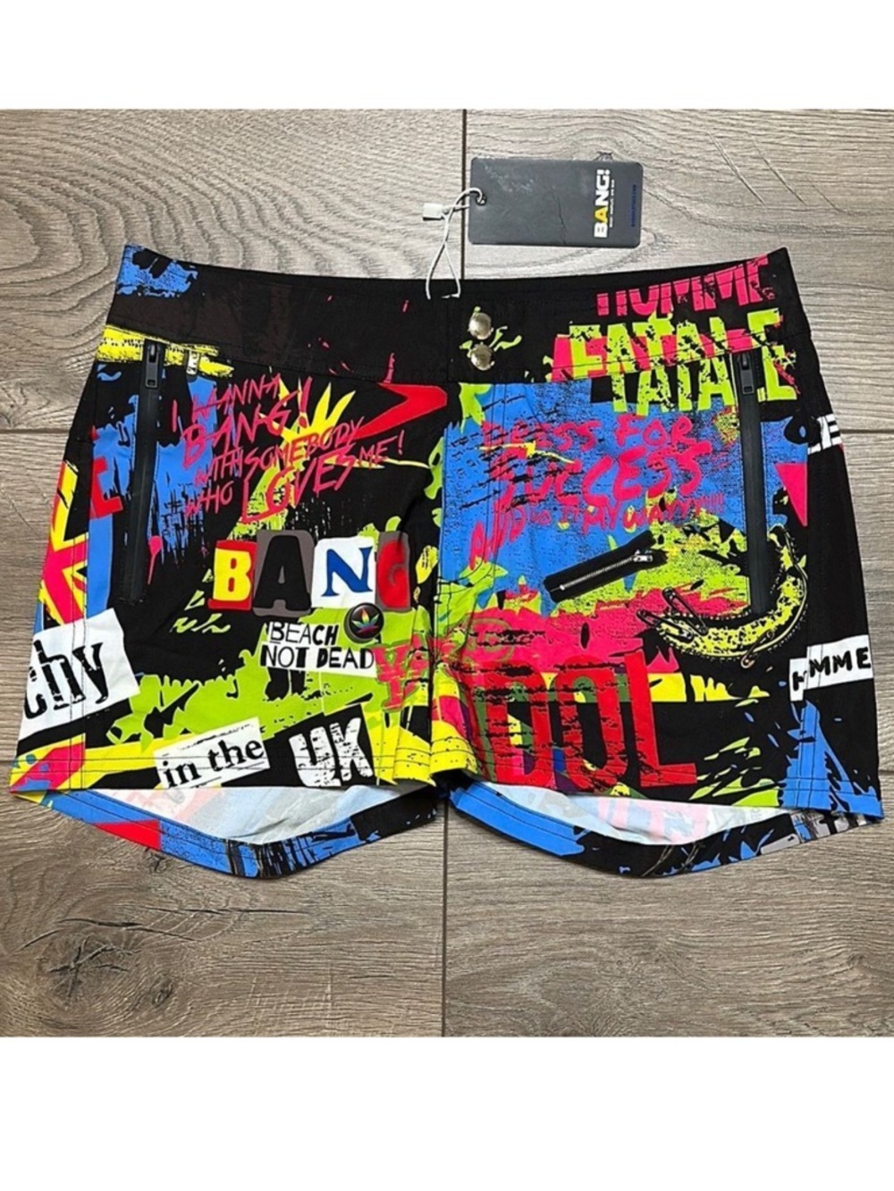 Bang Miami 2.5” Graffiti Lined‎ Multicolor Swim Trunks Board Shorts Size Small